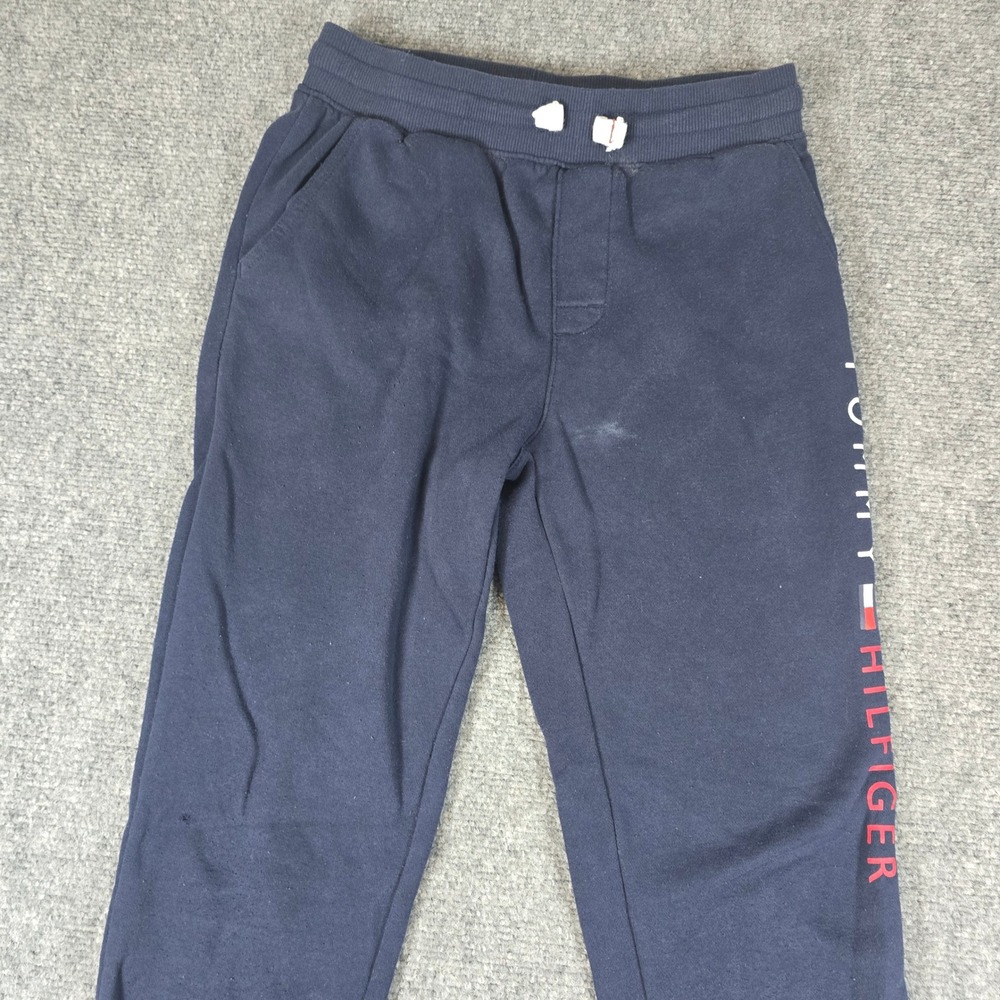 Tommy Hilfiger Navy Blue Joggers Pants Kids‎ M 10 12 Logo Striped Drawstring